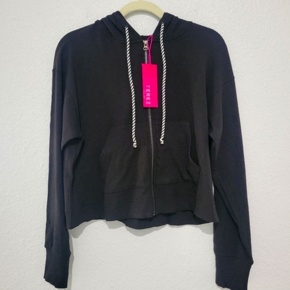 NWT Terez New York Ribbed Black Full Zip Hoodie, - M NWT - Picture 6 of 9